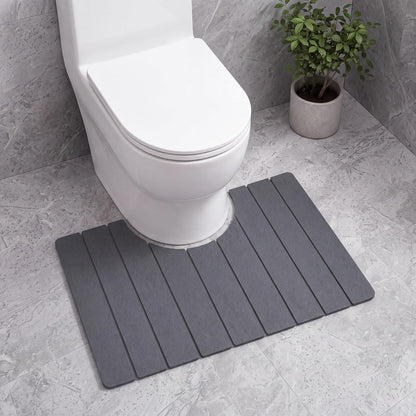 Foldable Diatomite Stone Toilet Rug U-Shaped, 24"×15" Diatomite Bath Mat Toilet with Non-Slip Rubber Base Super Absorbent Fast Drying U Shaped Toilets Mat for Bathroom Home Dark Grey