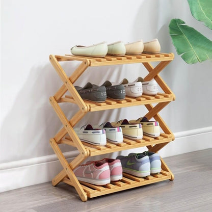 4 Tier Bamboo Shoe Rack,Portable Folding Shoe Storage Rack,Without Installation Small Shoe Rack Perfect for Corridors, Bedrooms and Small Spaces (4 Tier)