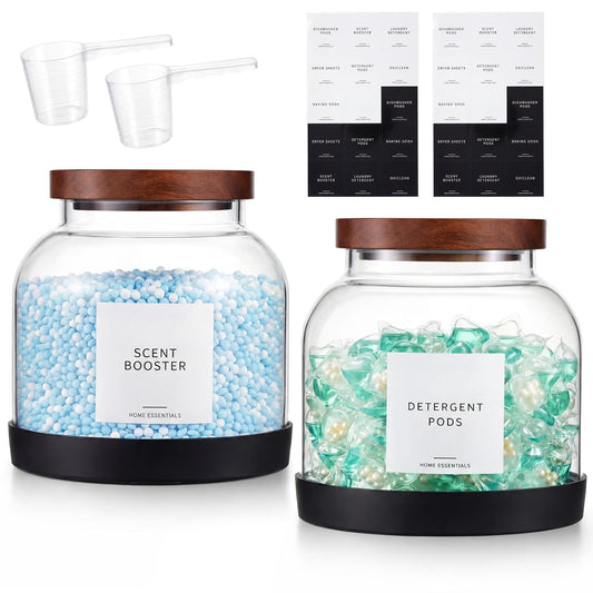 2 Pack Glass Laundry Pods Container with 30 Labels... (2 Count | clear | Glass, Wood)