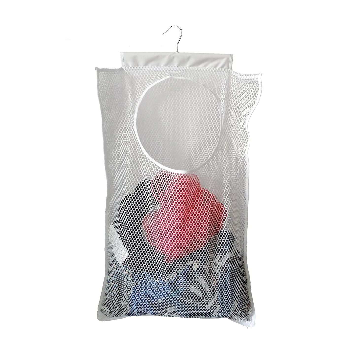 Hanging Mesh Laundry Hamper (30in*20in*2in) Large Dirty Clothes Bag | Can Be Used Behind The Door & Closet & Caravan& Bathroom (White)