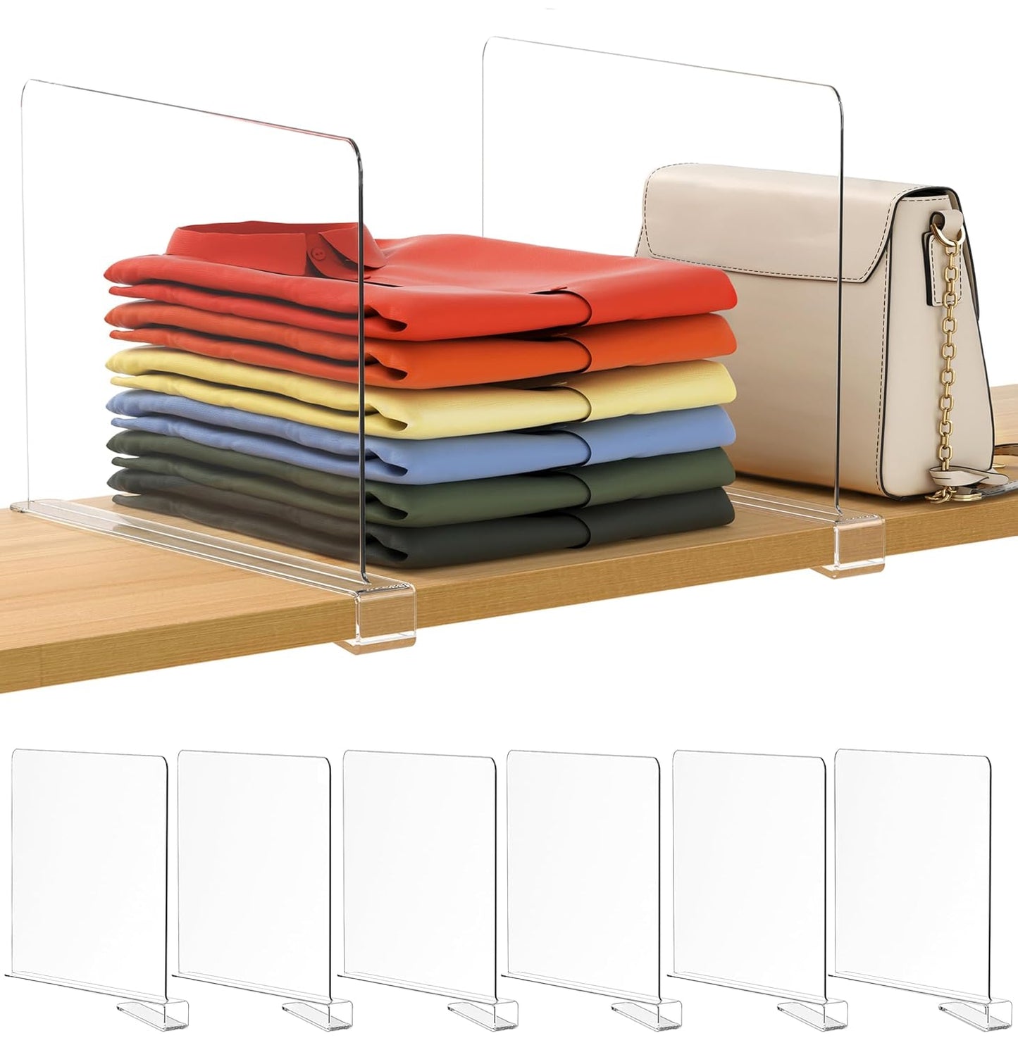 6 Pack 12 Inches [Extra Tall Version] Clear Shelf Dividers for Organization, Acrylic Closet Shelf Vertical Shelves Organizer for Bedroom, Office and Kitchen