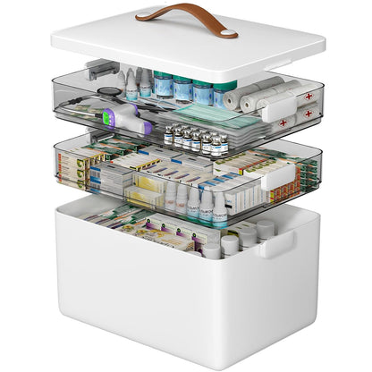 CTIME 3-Tier Medicine Organizer - Portable Medicine Cabinet with Handle | Multipurpose Medical Box, Pill Organizer, Empty First Aid Kit for Home