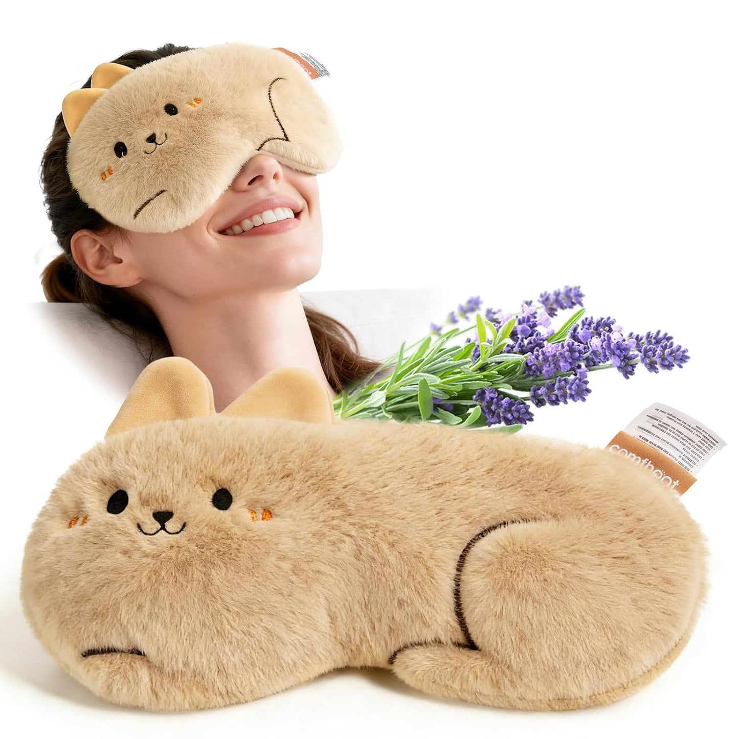 Lavender Eye Pillow for Relaxation, Yoga, Meditation | Microwavable Moist Heat Eye Compress Mask Pillow with Washable Plush Cover for Spa, Sleeping, Migraine Relief, Cute Rabbit