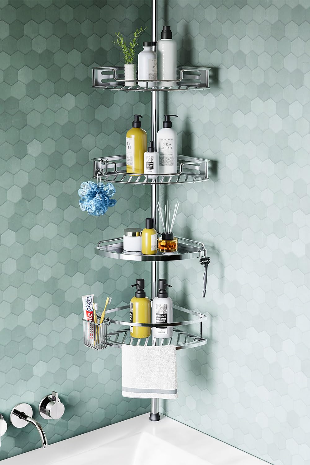 Corner Shower Caddy Tension Pole: Quick Installati... (A-silver | Stainless Steel)