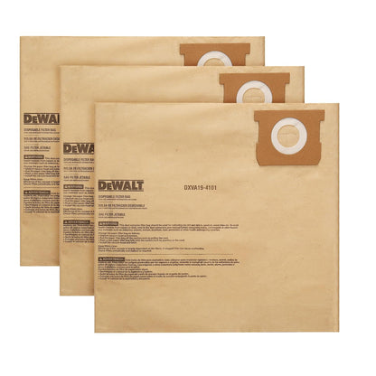 3 Pack DEWALT Dust Bag DXVA19-4101, for 6-10 Gallon Wet/Dry Vacuum, DEWALT Vacuum Bags, Compatible with DXV06P DXV09P DXV09PA DXV10P DXV10PL DXV10S DXV10SA DXV10SB