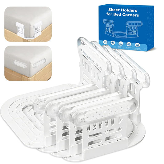 Bed Sheet Holders for Corners, Upgraded Dual-Side Lock Design Sheet Grippers, 4Pcs Heavy Duty Non-Slip Fitted Sheet Clips, Keep Sheets Firm & Tight, Universal Fit for All Mattresses, Easy Installation
