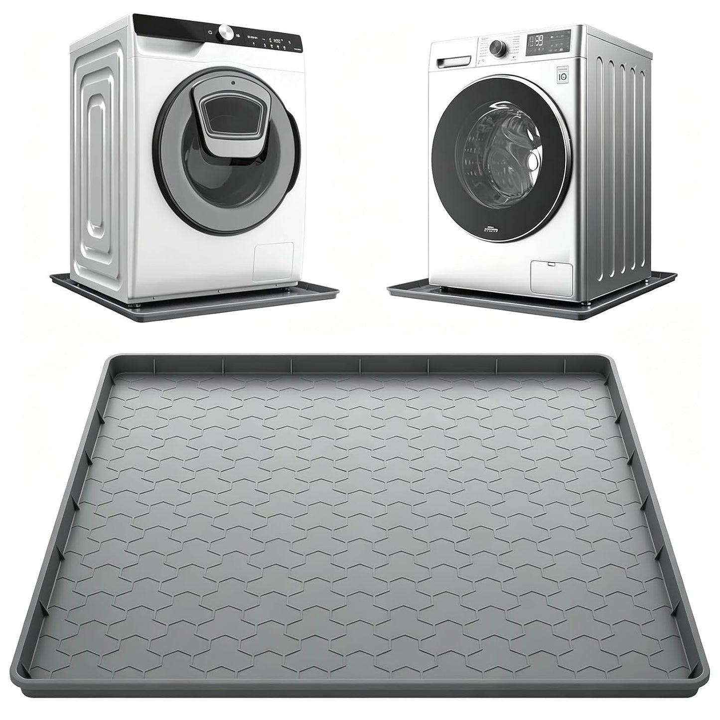 Silicone Washing Machine Drain Pan, 32"x 30" Raised Edge Drip Tray | Thickened silicone; Anti-slip & anti-vibration; Soft & foldable; Protect floors & laundry rooms; Fits most washer or dryer