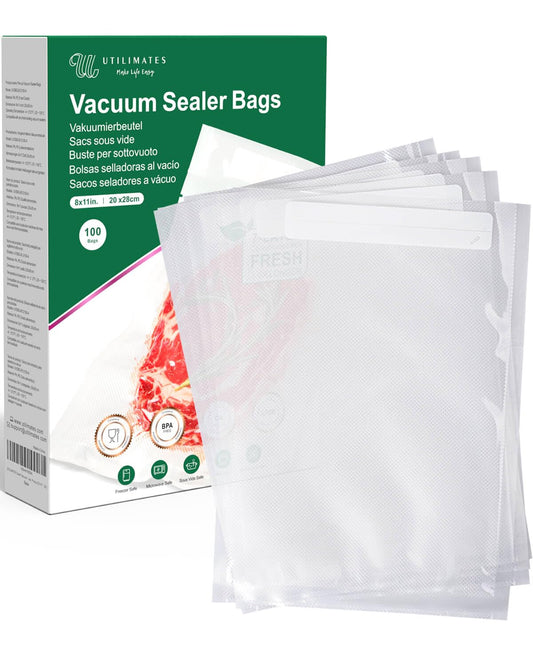 Quart Vacuum Sealer Bags for Food, 8x11 Inch with Label Area | Heavy Duty BPA-free Vacuum Seal Bags for Food Saver, Freezer Storage, Seal a Meal, Sous Vide, Meal Prep, Precut 100 count
