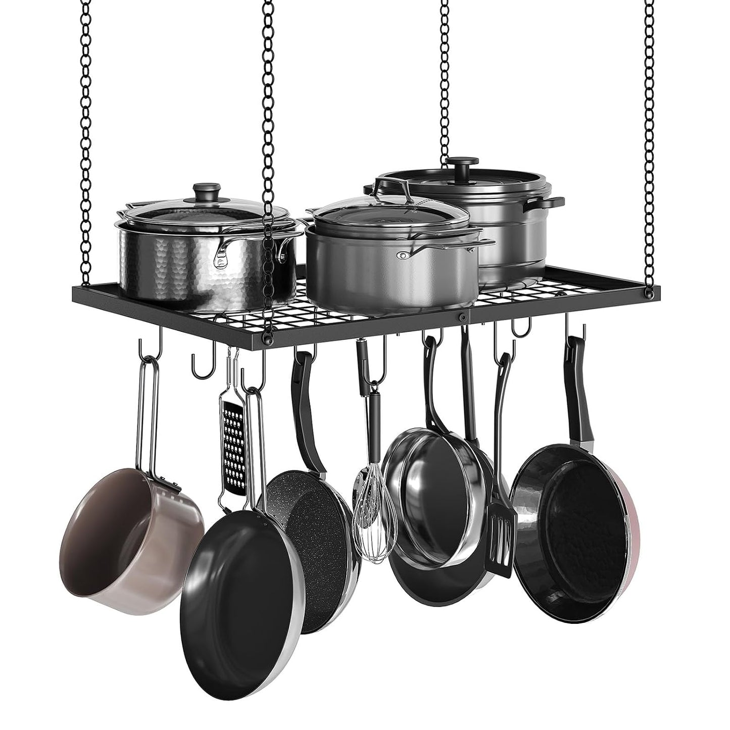 Hanging Pot Rack, Ceiling Mounted Pot Hanger for K... (Black | Metal)
