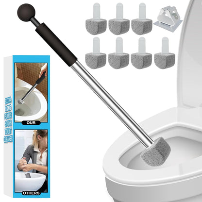 Pumice Stone Toilet Bowl Cleaner - Hard Water Stain Remover | Natural pumice removes hard water rings, limescale & rust on toilets, tiles, sinks & grills. Long handle + 8 refills.