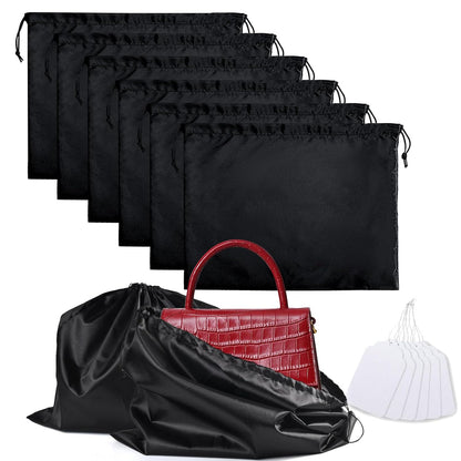 6 Pack Purse Dust Bags Large Silk Drawstring Dust Bag Cover for Handbag Shoe Storage(Black, M-19.6 × 15.7 in)
