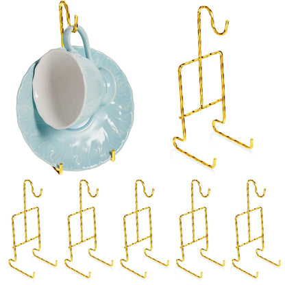 8 Pieces Tea Cup and Saucer Display Holder Rack Me... (Gold | Metal)