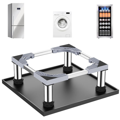 Mini Fridge Stand with Silicone Drip Tray, Adjustable 24''x24'' Refrigerator Stand with 4 Stainless Steel Feet, Dorm Fridge Stand Protects Floors from Leaks for Small Fridge, Portable Compact Washer or Dryer (7.3"-8.5" High)