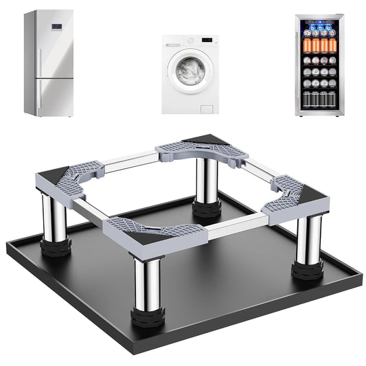 Mini Fridge Stand with Silicone Drip Tray, Adjustable 24''x24'' Refrigerator Stand with 4 Stainless Steel Feet, Dorm Fridge Stand Protects Floors from Leaks for Small Fridge, Portable Compact Washer or Dryer (7.3"-8.5" High)