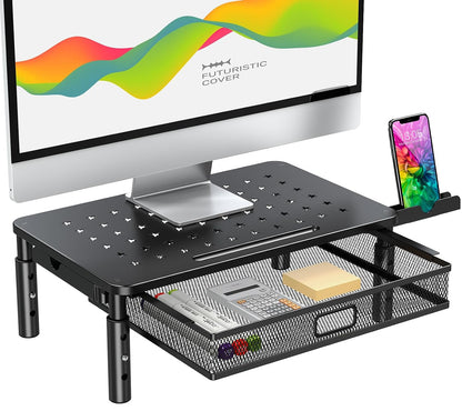 Zimilar Monitor Stand Riser with Metal Mesh Drawer, Height Adjustable | Monitor Riser with Phone Holder for Computer, Laptop, Printer, Notebook, Metal Computer Monitor Stand with Storage