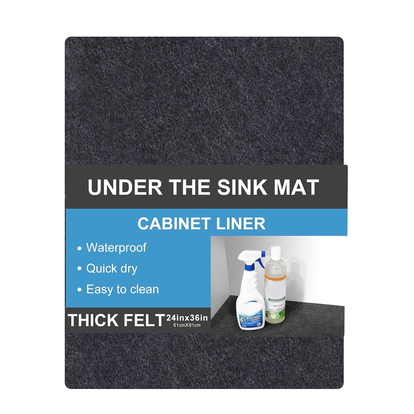 Under The Sink Mat,Cabinet Mat – Absorbent/Waterproof – Protects Cabinets, Premium Shelf Liner, Contains Liquids,Washable(24in x 36in)