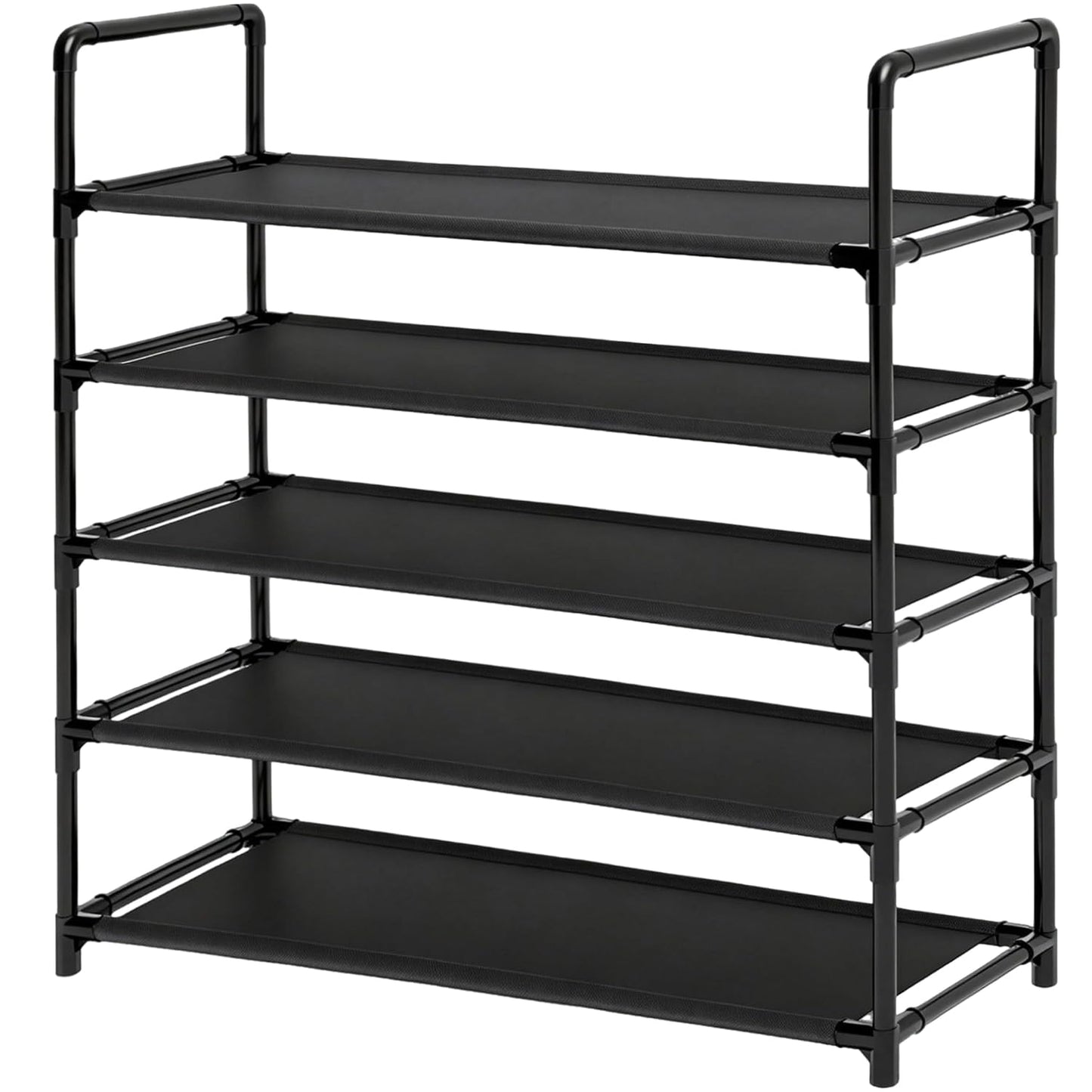 5 Tier Tall Shoe Rack Large Capacity, 34.5" Wide Entryway Shoe Organizer, Stackable Metal Frame Waterproof Nonwoven Shelves, Holds 20-25 Pairs, Space Saving Storage for Closet Hallway Garage, Black