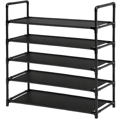 5 Tier Tall Shoe Rack Large Capacity, 34.5" Wide Entryway Shoe Organizer, Stackable Metal Frame Waterproof Nonwoven Shelves, Holds 20-25 Pairs, Space Saving Storage for Closet Hallway Garage, Black
