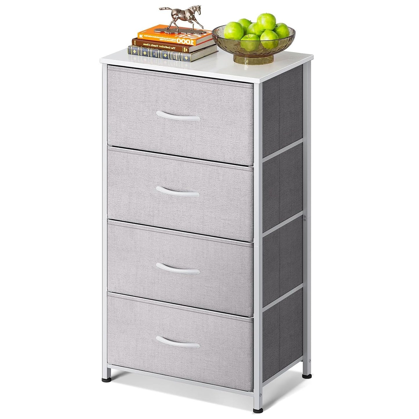 AODK Small Dresser for Bedroom with 4 Storage Drawers, Light Grey | Dressers Chest of Drawers Fabric Dresser with Sturdy Steel Frame, Dressers for Closet with Wood Top