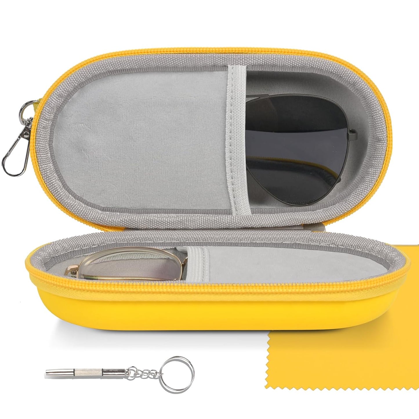 Double Glasses Case,Dual Eyeglasses & Sunglasses Organizer with Clip Zipper Closure for Travel 2 Pairs Storage Box