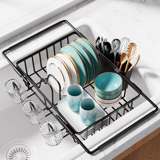 Dish Drying Rack in Sink - Expandable Stainless St... (Black | Dish Rack)