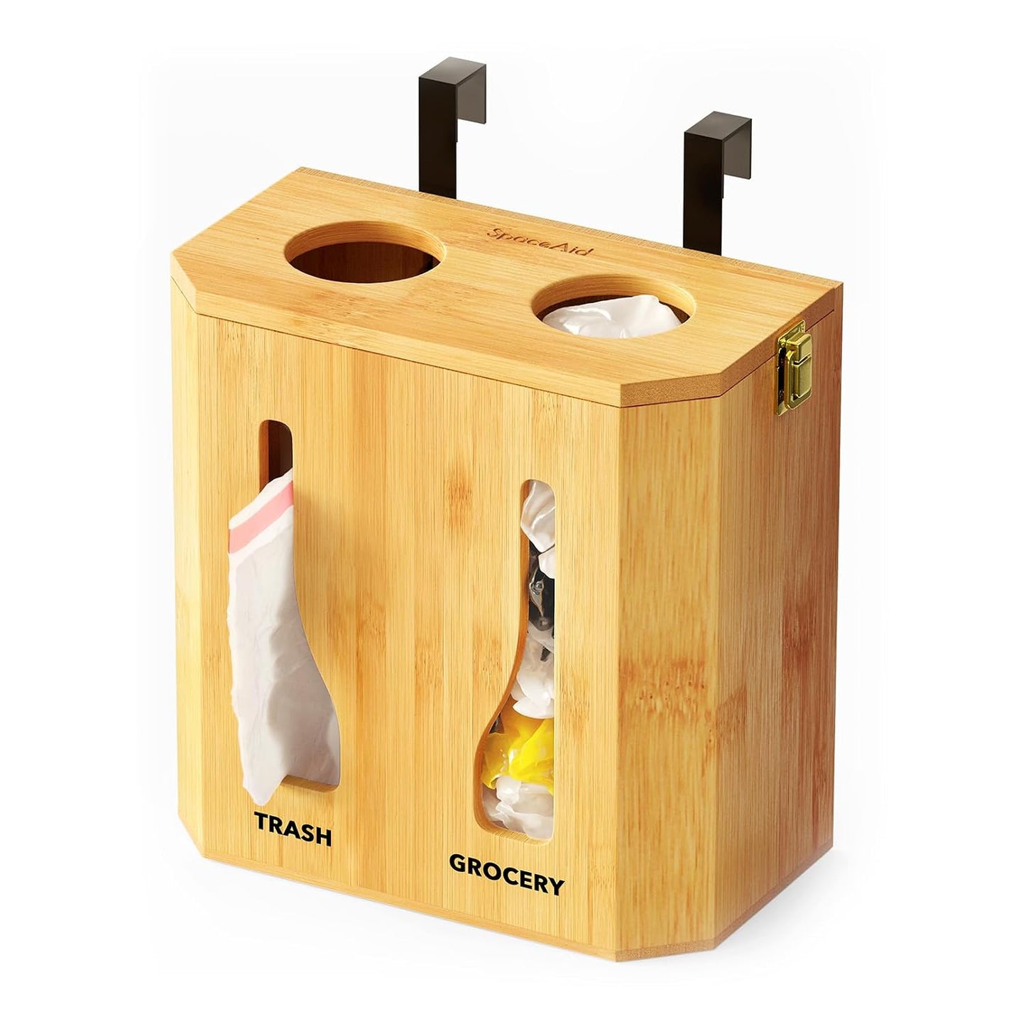 SpaceAid Bamboo 2 in 1 Garbage Bag Roll Holder & Dispenser, Under Sink Organizer for Kitchen Storage