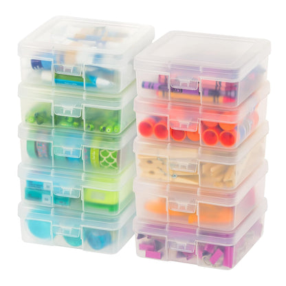 IRIS USA Clear Cases |Made in USA| Plastic Box Organizers (10-Pack)- Small | Bead Storage Organizing Containers with Snap Lid for Arts, Crafts, Ephemera, Stickers, & Dance Cheer