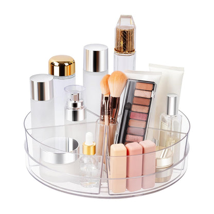 360° Rotating Makeup Organizer 10.5" Clear Turntable Lazy Susan Organizer for Vanity, Bathroom Counter, Cabinet, Spinning Cosmetic Storage Holder with 5 Removable Dividers for Skincare, Makeup Brushes