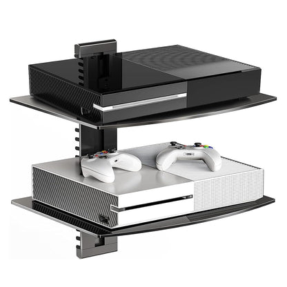 Suptek Glass Floating Shelves, TV Wall Mount with Shelf for DVD Player / PS4 / Cable Boxes/Game Consoles/Sky Box/TV Accessories, Flat Black 2-Tier Wall Mount Bracket