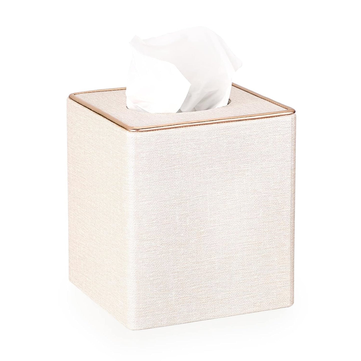 Sumnacon Square Linen Tissue Box Cover - Stylish Cube Tissue Box Holder with Magnetic Bottom, Decorative Tissue Box for Vanity Toilet Tank Dresser Night Stand Table Countertop Office Car, Beige
