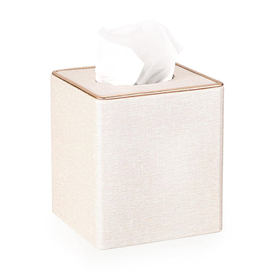 Sumnacon Square Linen Tissue Box Cover - Stylish Cube Tissue Box Holder with Magnetic Bottom, Decorative Tissue Box for Vanity Toilet Tank Dresser Night Stand Table Countertop Office Car, Beige