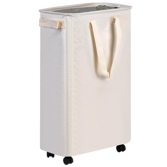 efluky Slim Laundry Hamper with Wheels, Rolling Laundry Basket for Clothes, Small Laundry Basket for Bedroom, Dorm and Laundry Room, 60L (12.7 Gallons) Beige