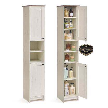 SONGMICS HOME 67-Inch Tall Bathroom Storage Cabinet, Snapsemble Superfast Assembly, 11.8-Inch Wide Slim Narrow Freestanding Cabinet with Adjustable Shelves, Kitchen Living Room, Rustic White