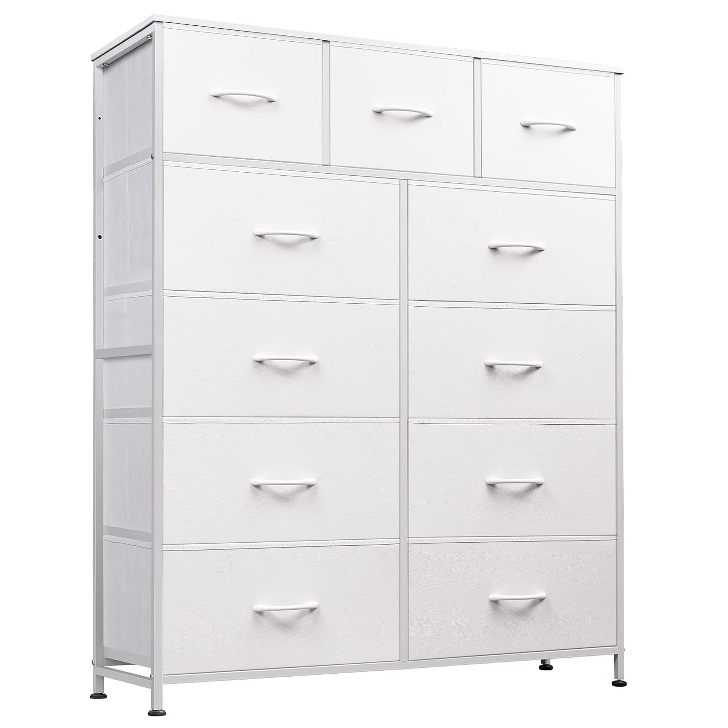 WLIVE Tall Dresser for Bedroom, 11 Drawer Chest of Drawers, White | 11 fabric storage drawers, Tall high-capacity design, Bedroom or dorm use, Sturdy steel frame, Smooth wood tabletop