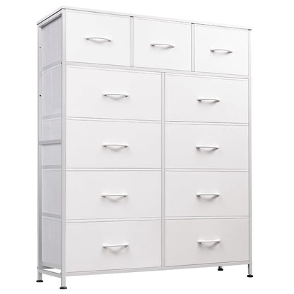 WLIVE Tall Dresser for Bedroom, 11 Drawer Chest of Drawers, White | 11 fabric storage drawers, Tall high-capacity design, Bedroom or dorm use, Sturdy steel frame, Smooth wood tabletop