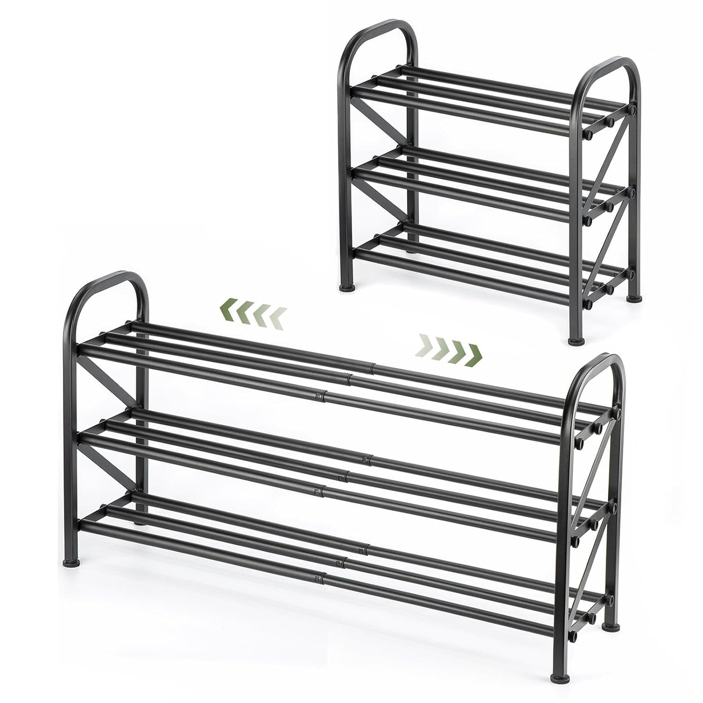 3-Tier Shoe Rack for Closet, 16"-32" Expandable Shoe Rack Adjustable for Entryway Closet Doorway Sturdy Metal, Black