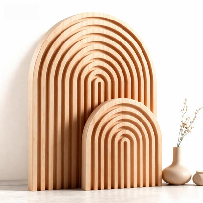 2 Pcs Natural Wood Arch Decor, Serving Boards and Boho Shelf Decor | Boho Decor for Fireplace Mantel, Uncoated Pine with Scandinavian and Japandi Style for Living Room and Home Office