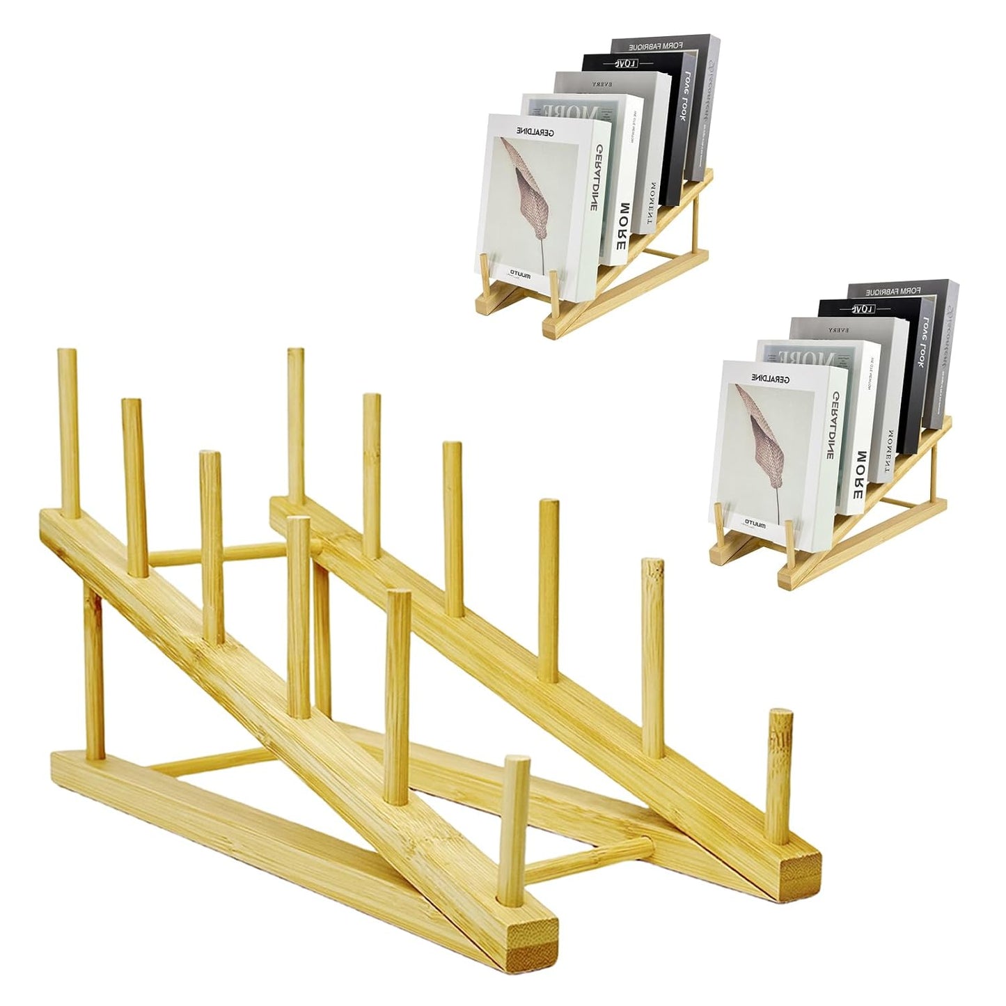 3 Pcs Wood Book Display Stand, 5-Tier Tabletop Boo... (Natural-3 Pcs | Bamboo)