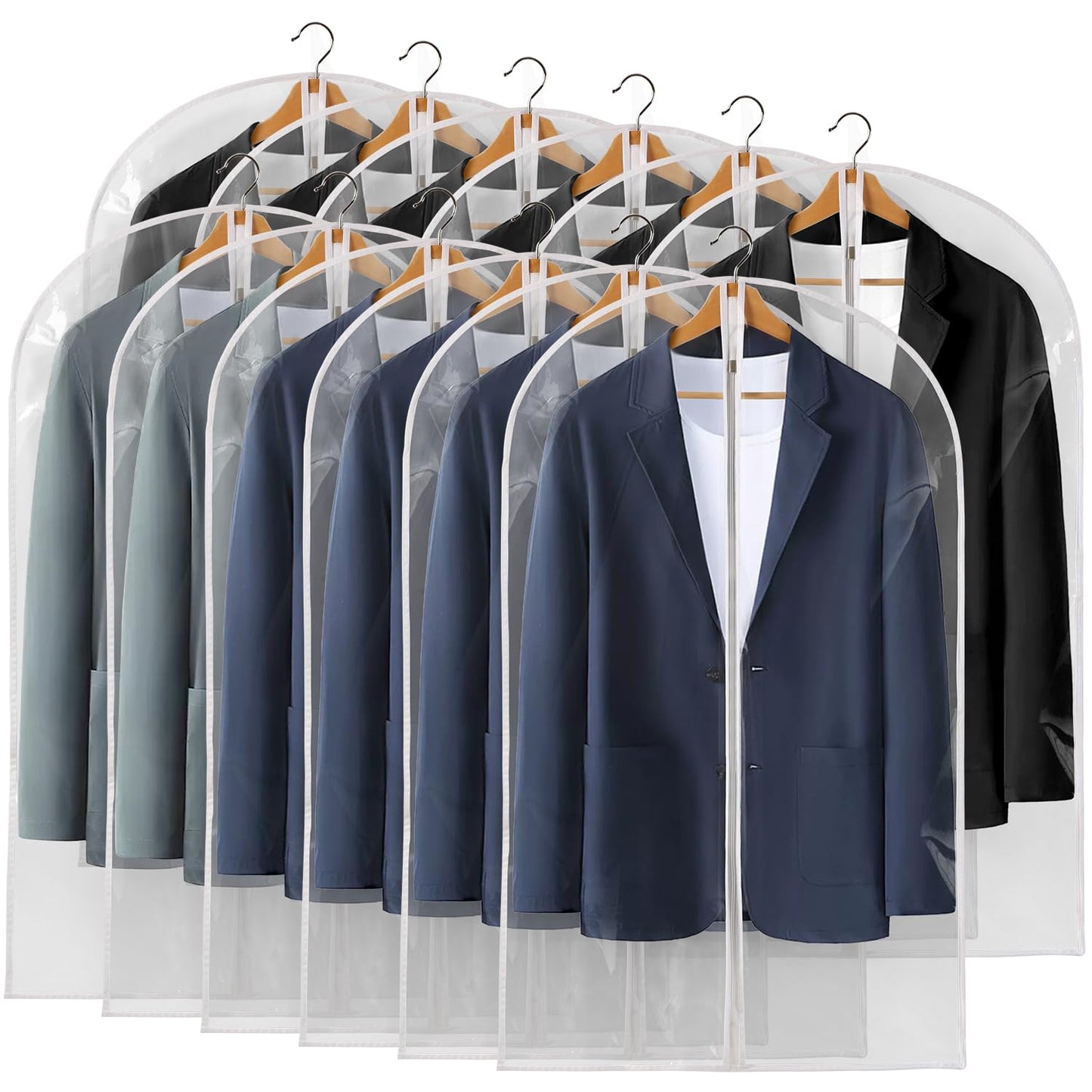 40" All Clear Garment Bags for Hanging Clothes, 12 Packs Suit Bags for Closet Storage, Plastic Waterproof Suit Cover Bags with Zipper for Coats, Jackets, Shirts (Set of 12)