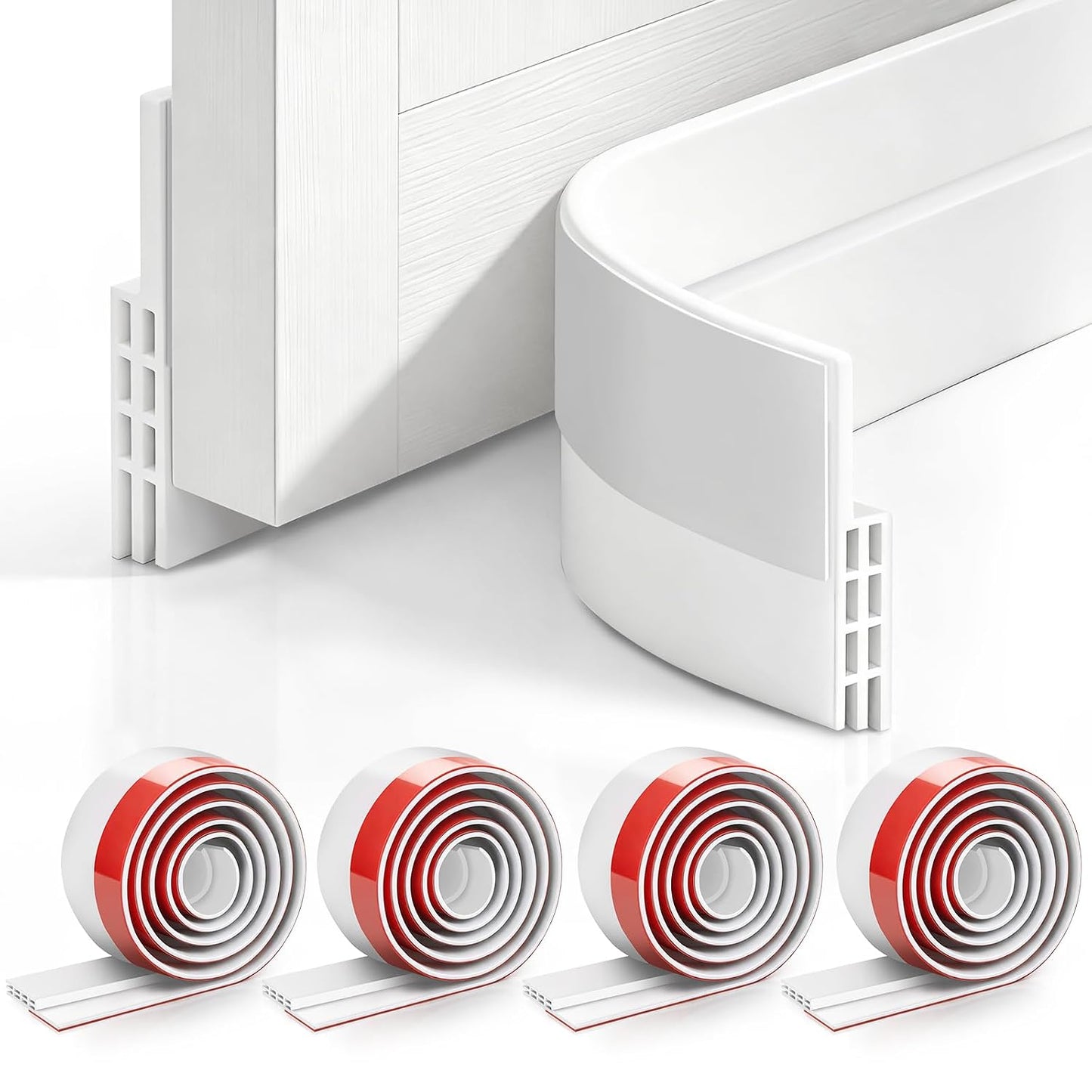 4 Pack Door Draft Stopper, 2" W x 39" L Silicone Door Sweep, White | Self Adhesive Weather Stripping for Interior Exterior Doors, Garage Window Noise Blocker, Cold Air Insulation Draft Guard