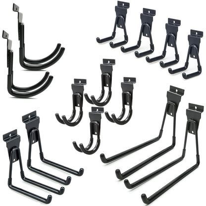 Slatwall Hooks 14 Pack, Heavy Duty Garage Wall Organizer, Multi-Size Hanging Hooks Compatible with Proslat, StoreWALL and HandiWall