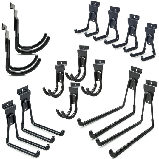 Slatwall Hooks 14 Pack, Heavy Duty Garage Wall Organizer, Multi-Size Hanging Hooks Compatible with Proslat, StoreWALL and HandiWall