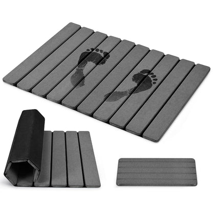 Foldable Stone Bath Mat, 2 PCS Quick-Dry Diatomaceous Earth Stone Drying Mat for Bathroom, Non-Slip Rubber Base, Shower Mat Outside Shower, Easy to Store, Easy to Clean (Grey 24"×16" & 8"x4")