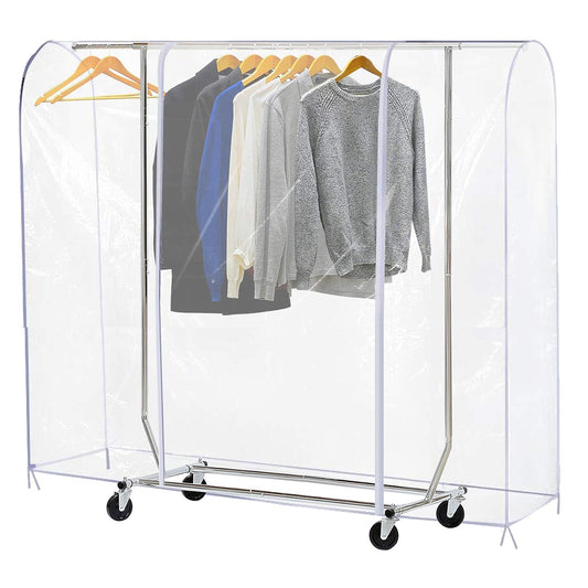 Ruibo Clear Garment Rack Cover Dustproof Clothes Rack Cover with 2 Durable Zipper/Clothing Waterproof Protector (L:71x20x60 inch)