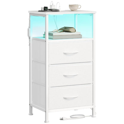 SONGMICS BELLAH Collection - Nightstand with Charging Station and App-Controlled Adjustable LED Lights, Bed Side Table, 3 Drawers and 1 Open Shelf, Modern, Cloud White and Snow White ULGS303WH01S