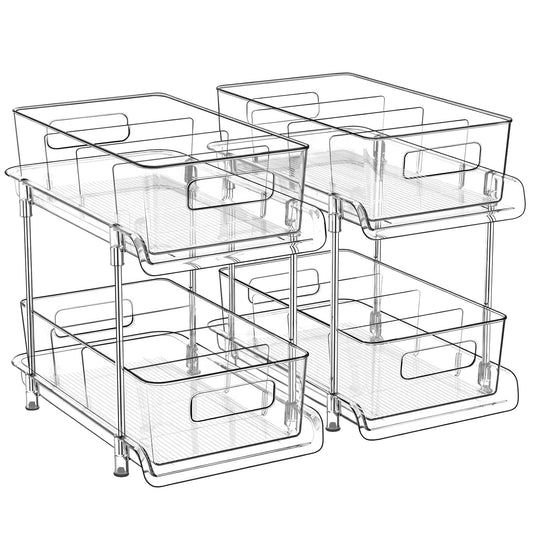 2-Tier Bathroom Organizer with Dividers, Clear Under Sink and Pull-Out Cabinet Organizer for Kitchen and Pantry Storage