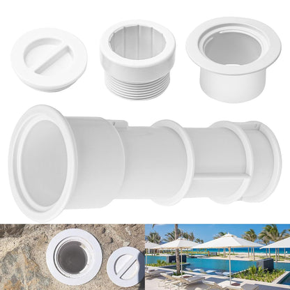 US105 Umbrella Stand with Sleeve and Center Cap, 7 1/2" Stand with Sleeve, for Umbrellas, Volleyball Poles and Tiki Torches, 1 1/2" - 1 3/4" Hole Can be Installed on Floor, Step or Deck - White