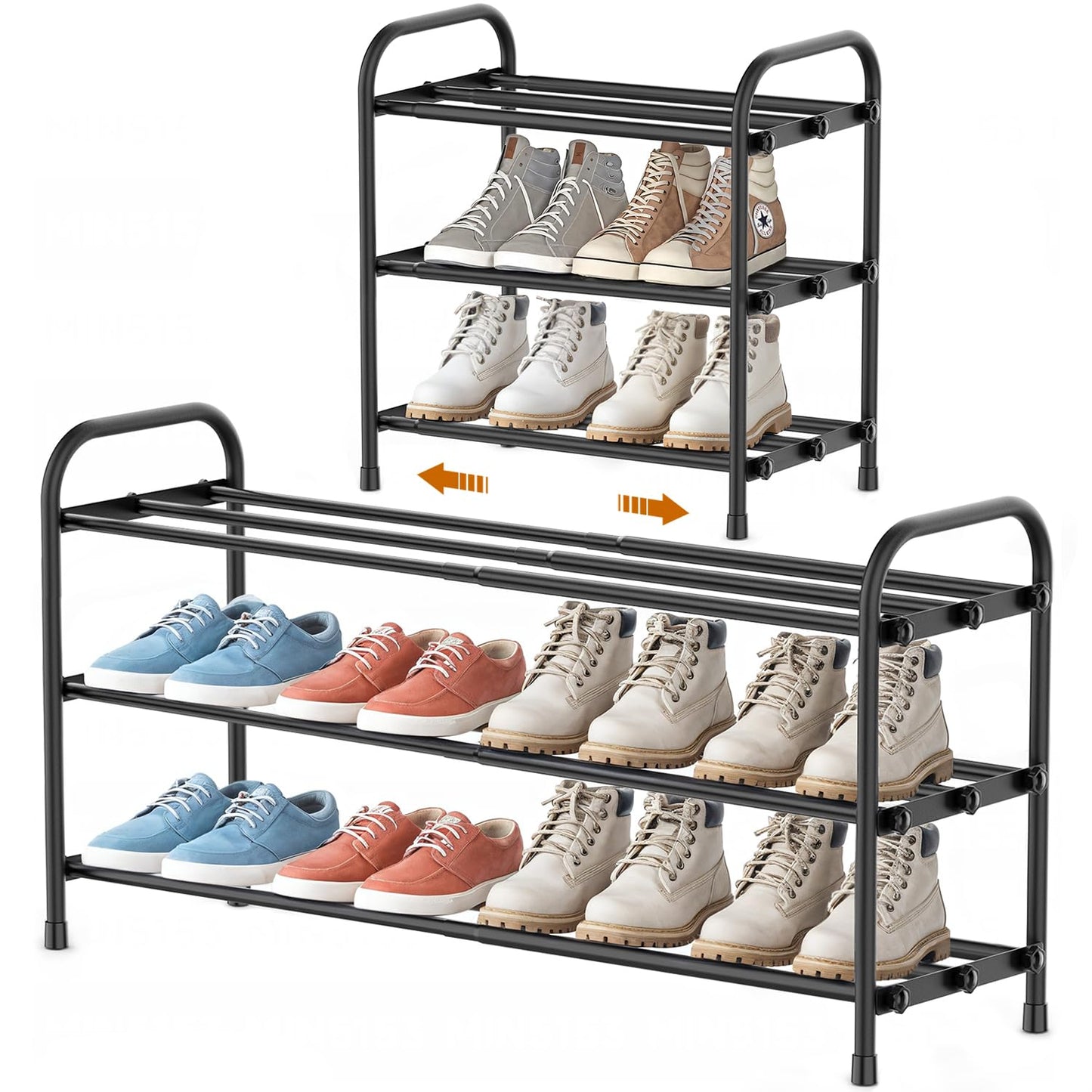 INSMART 3-Tier Expandable Shoe Rack, Stackable and Adjustable Shoes Organizer Storage Shelf, Sturdy and Durable Metal Structure Free Standing Shoe Rack for Closet Entryway Doorway