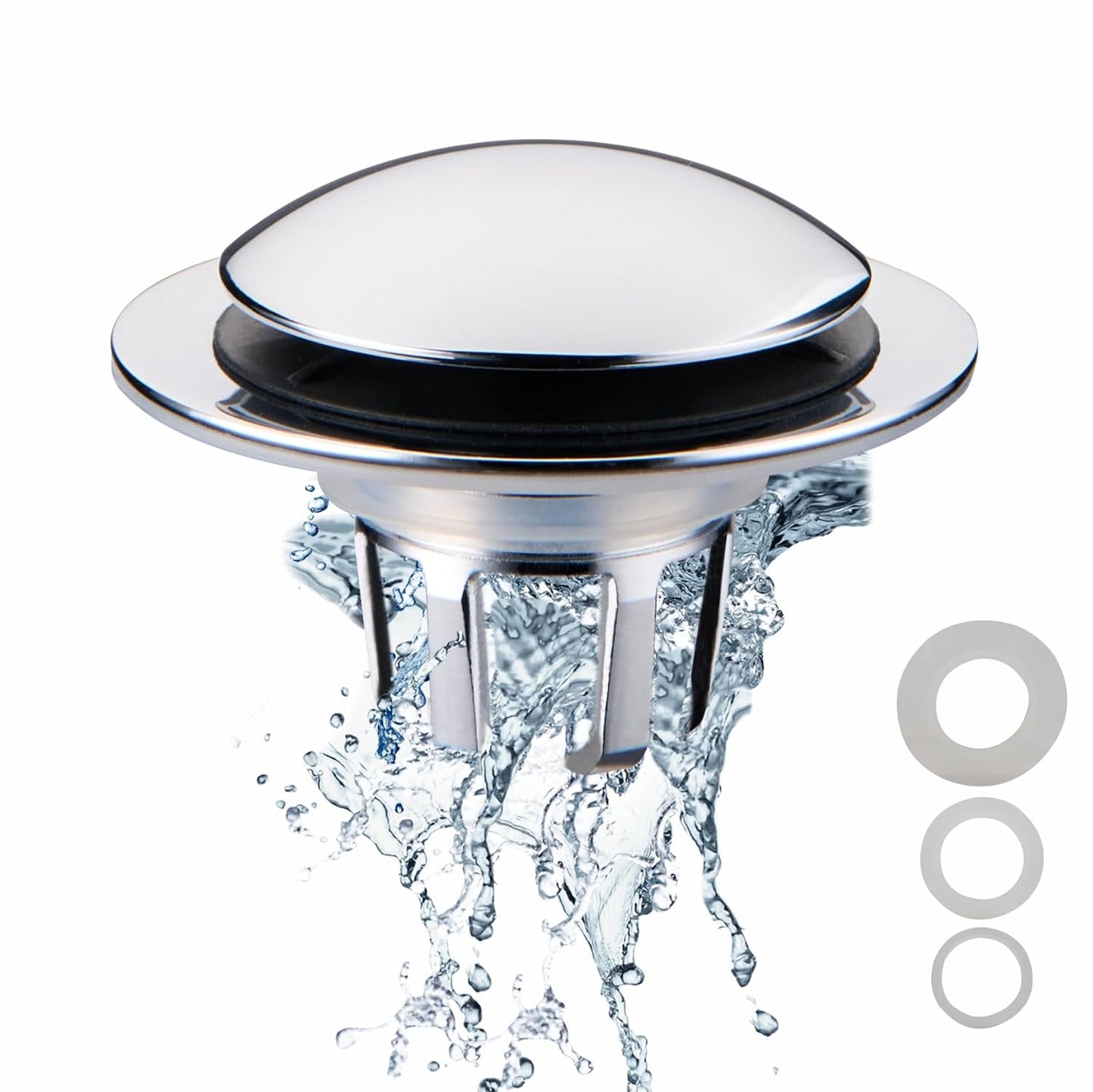 WELSAN Chrome Plated Bathroom Sink Drain Stopper 1 1/8"-1 1/2" Bath Drain | Bathroom Sink Stopper Replacement, Universal Pop-Up Drain Stopper Plug Strainer with Hair Catcher, Anti-Clogging Design