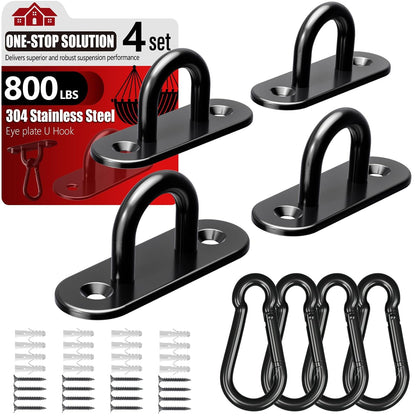 304 Stainless Steel Pad Eye Snap Hook, M6 Ceiling Hook 800Lb,8Pcs | Hanging Kit with Screws for Hammock Chair Swing, Yoga Gym Equipment, Sun Shade Sail, Plant Hangers & Marine Boat Hardware